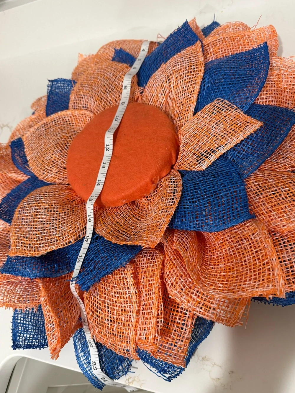 Handmade Orange and Blue Autumn Fall Flower Wreath